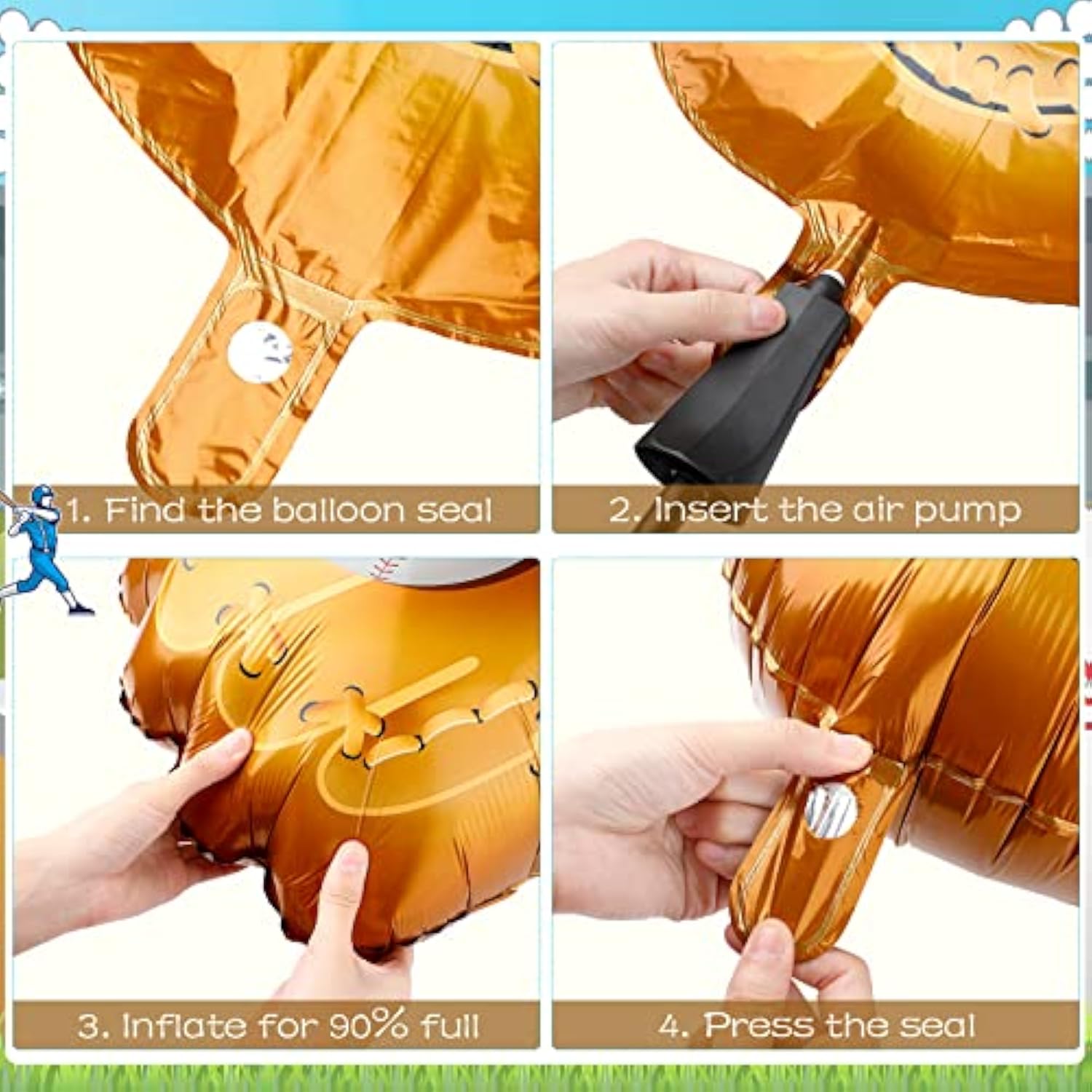 18 Pieces 18 Inch Baseball Balloons Baseball Foil Balloons 20 Inch Glove Jumbo 30 Inch Bat For Birthday Sports Theme Party Decoration Photo Props Supplies
