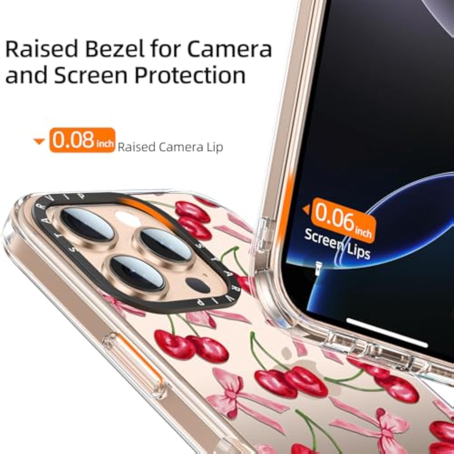 Wildflower Phone Case For Iphone 16 Pro Max Cute Trendy Aesthetic Floral Design For Women & Girls - Military-Grade Drop Protection - Clear Hard Shell Protective Cover - Cherry And Bow