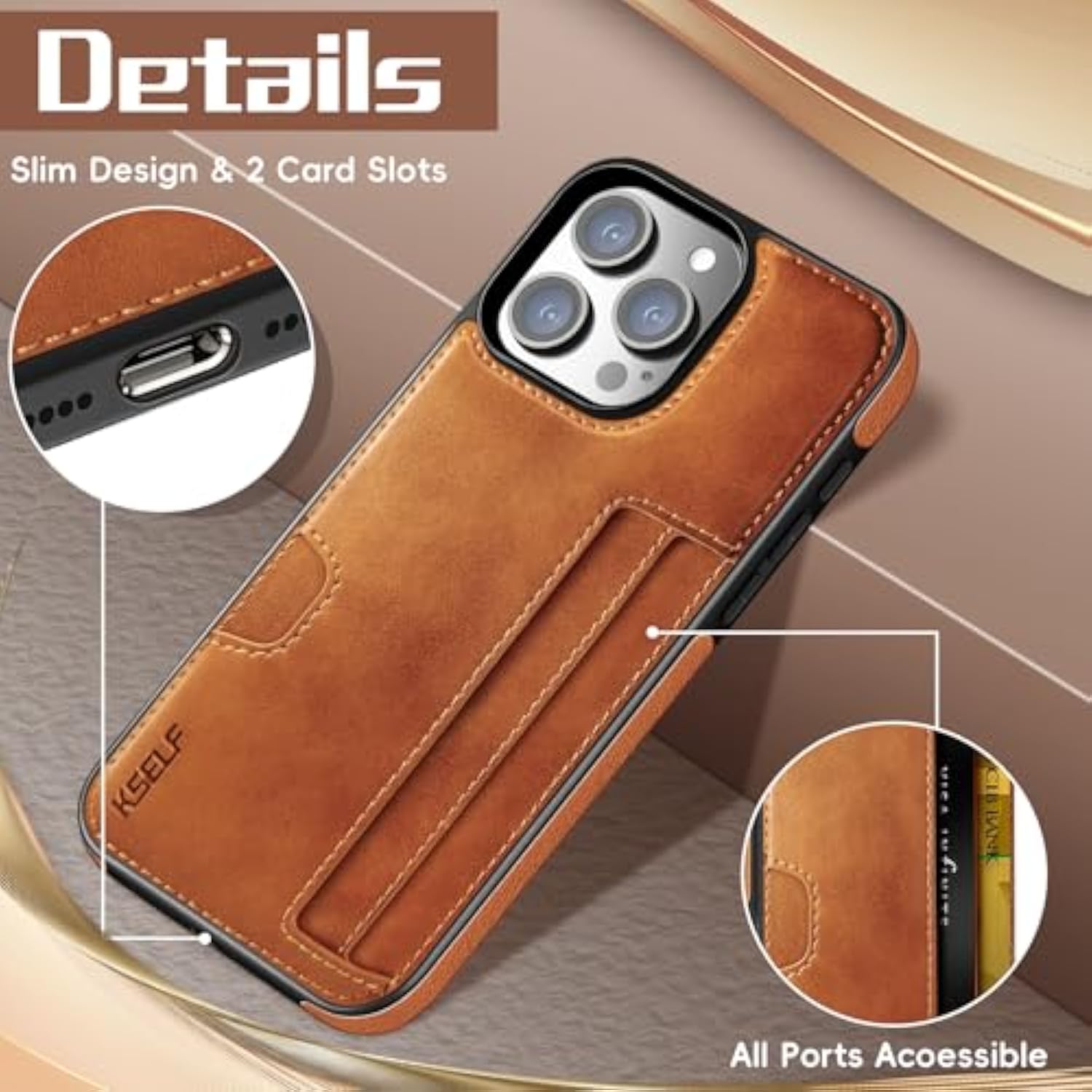 Leather Case For Iphone 16 Pro Max With Card Holder Soft Leather Wallet Case, Protective Slim Shockproof Phone Cover For Man Women (Brown)