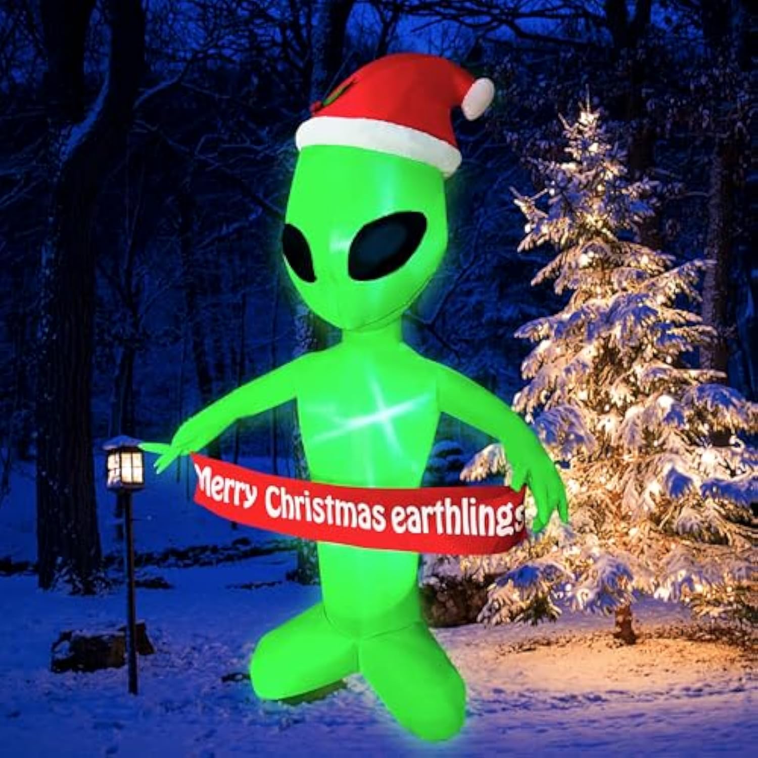 6 Ft Christmas Inflatables Alien With Merry Christmas Earthlings Banner Decorations Led Lighted Xmas Christmas Blow Up Y