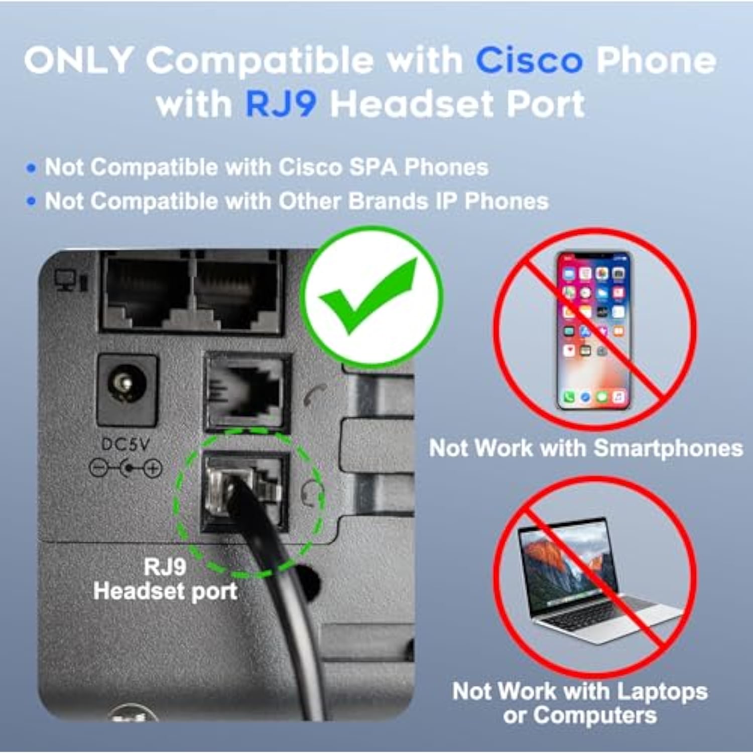 Telephone Headset Noise Canceling Corded Rj9, Wired Headphone With Microphone Dual Ear Call Center Office Headset Compatible With Cisco Cp-7821 7841 7861 7945G 7962G 7975G 8841 8865 9971