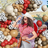 Red Brown Cow Balloon Arch Kit 153pcs Farm Western Party Decorations