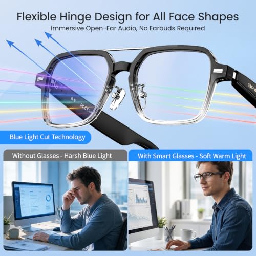 Aviator Smart Glasses for Men & Women, Audio Bluetooth Glasses, Wear Induction Power On/Off, Touch Control, Photochromic Lens, Smart Sunglasses,