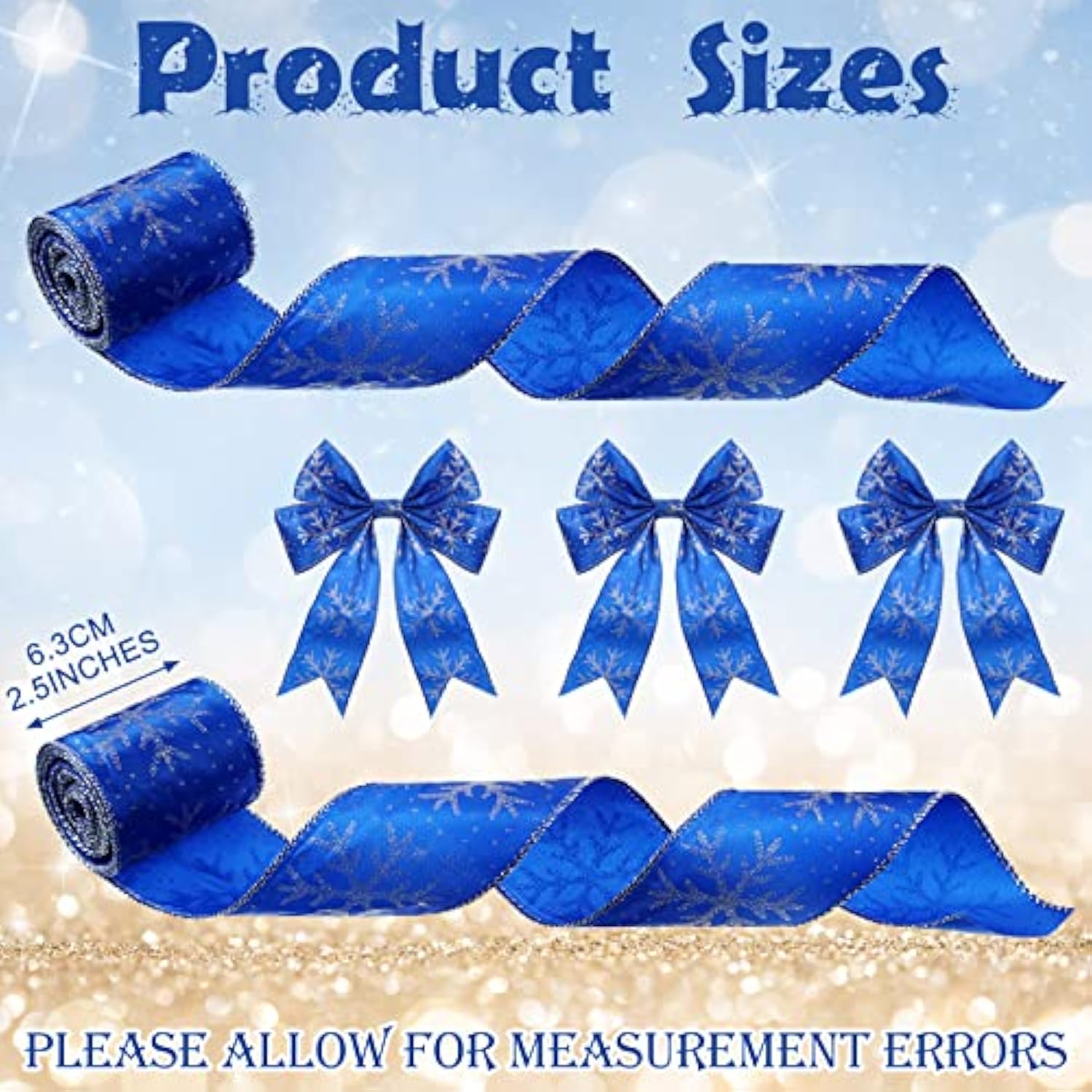 Christmas Snowflake Wired Ribbon, 2.5 Inches X 12 Yards 2 Rolls Satin