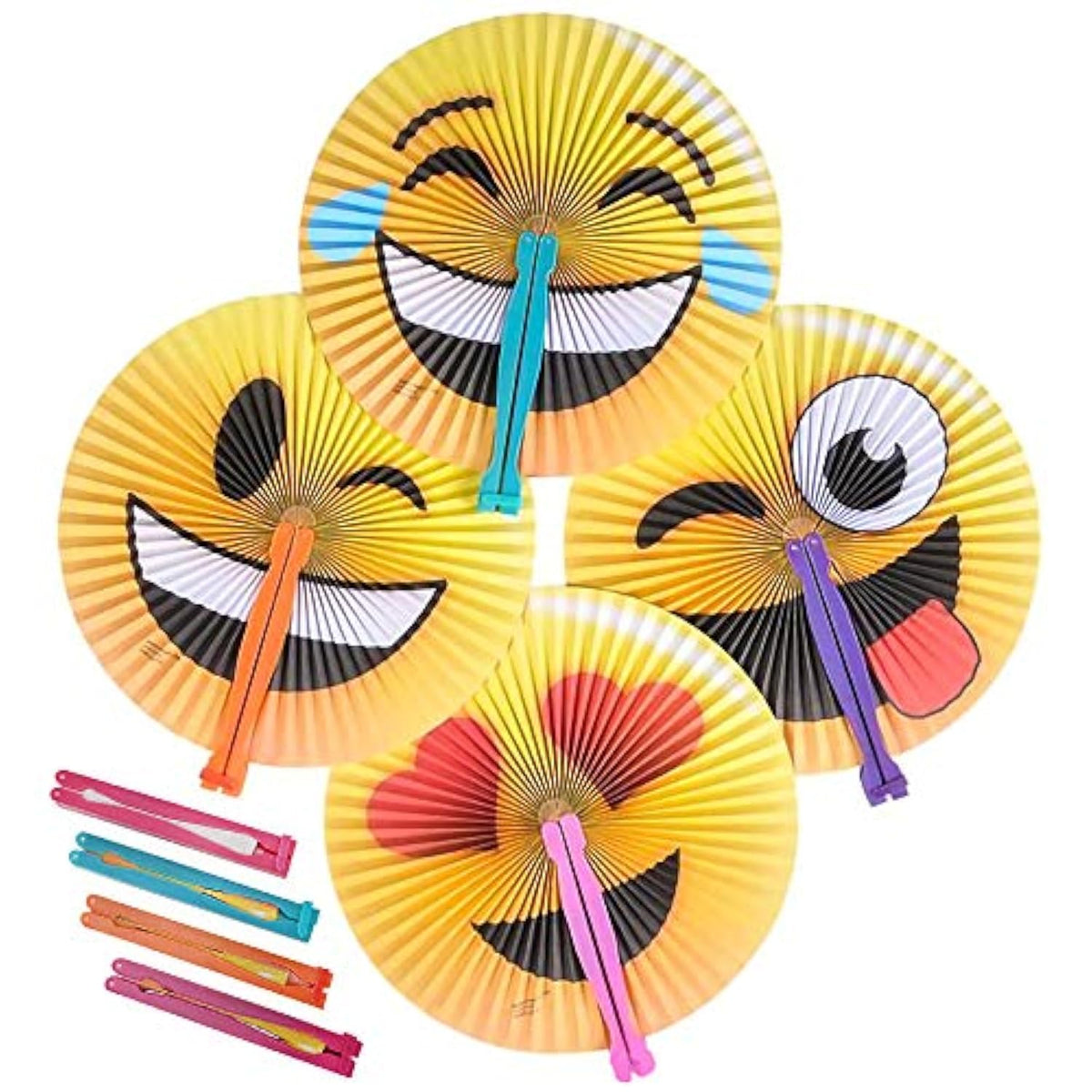 Emoticon Handheld Folding Fans For Kids, Pack Of 12, Assorted Emoticons, 10 Inch Foldable Fans For Boys And Girls, Emoticon Birthday Party Favors And Supplies, Cute Goodie Bag Fillers