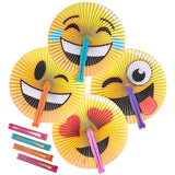 Emoticon Handheld Folding Fans For Kids, Pack Of 12, Assorted Emoticons, 10 Inch Foldable Fans For Boys And Girls, Emoticon Birthday Party Favors And Supplies, Cute Goodie Bag Fillers