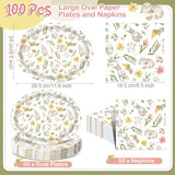 100 Pcs St. Patrick's Day Party Supplies Shamrock Green Oval Plates Napkins, Irish Lucky Clover Disposable Tableware for 50 Guests, Spring Easter Irish Theme Decoration(Easter)