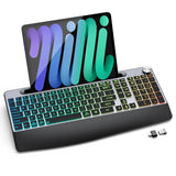 Ergonomic Backlit Wireless Keyboard With Wrist Rest-Low-Profile,Phone/Tablet Holder,Rechargeable With Light Up Keyboard,Cordless Quiet Computer Keyboard For Desktop,Laptop, Pc, Mac-Grey