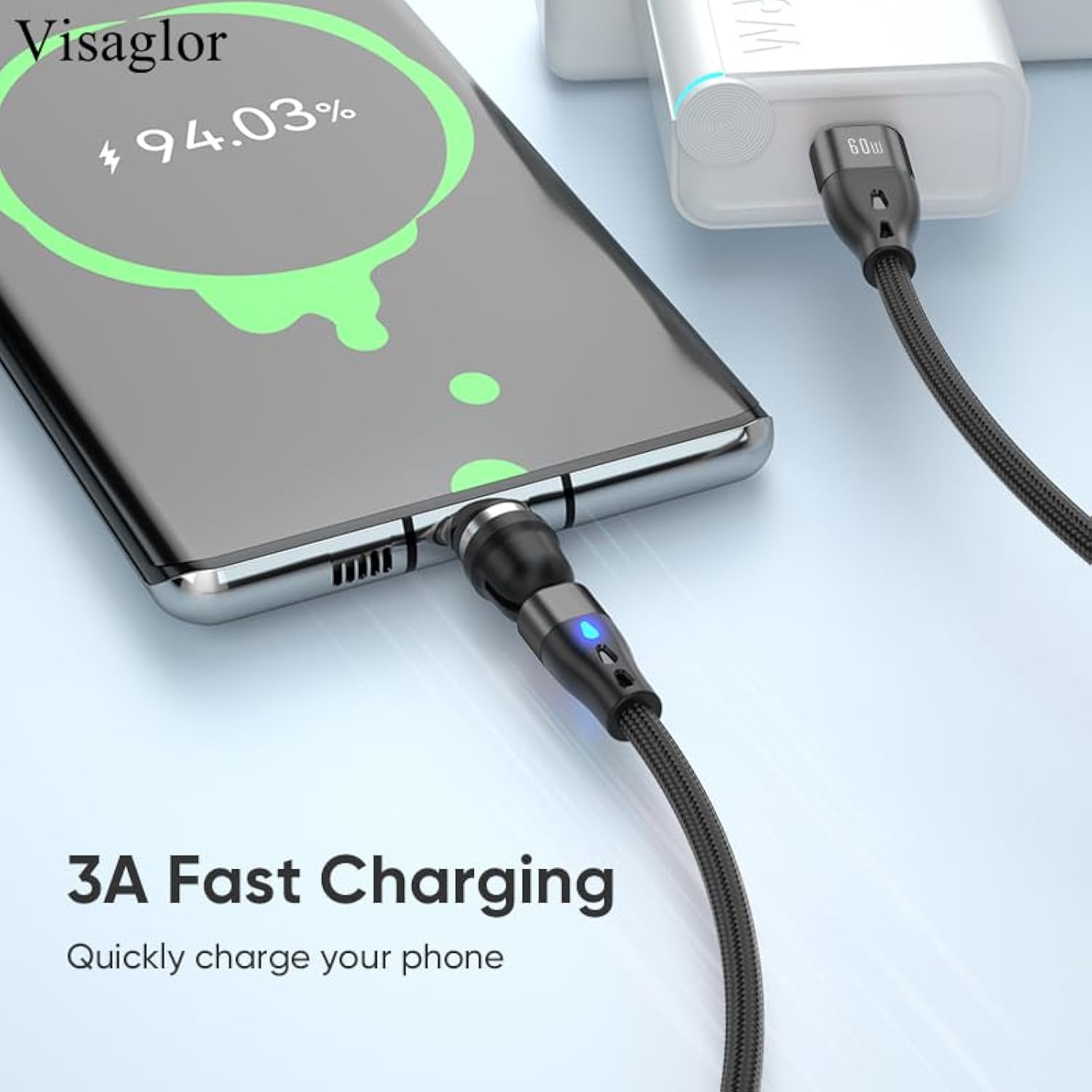 Pd 60W Usb C Magnetic Charging Cable 2Pack/ 6.6Ft, 3A Fast Charging Data Trans