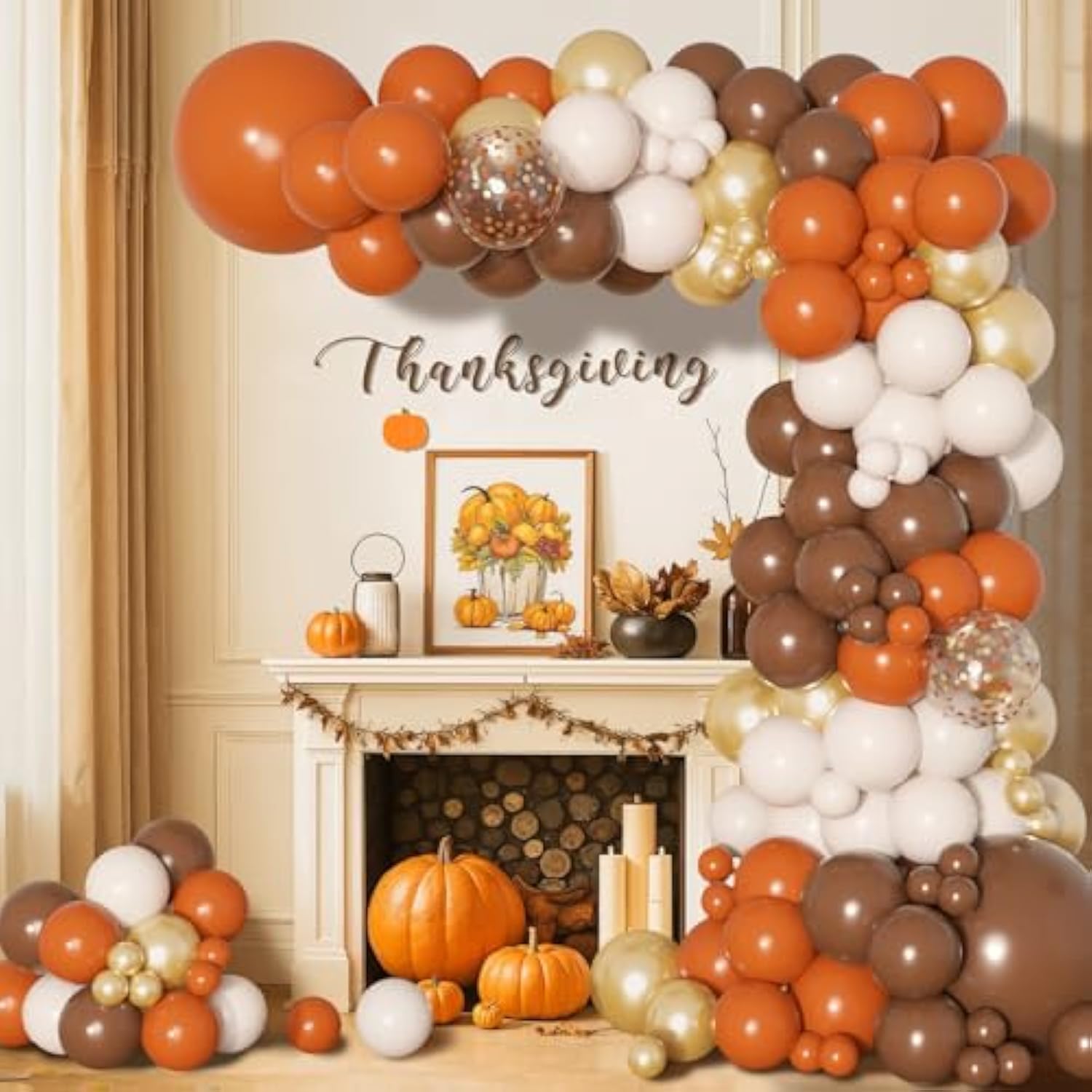 157PCS Fall Balloon Arch Kit with Burnt Orange White Gold Balloons for Thanksgiving