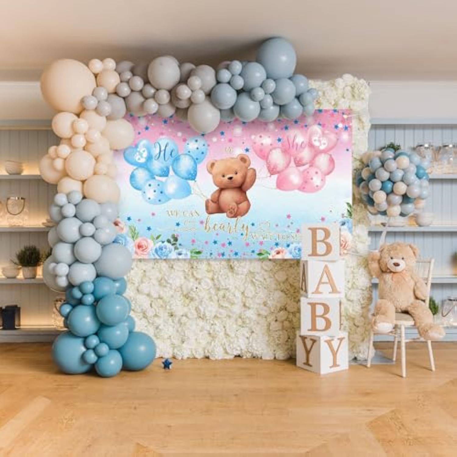 We Can Bearly Wait To See Banner He Or She Gender Reveal Party Supplies Pink And Blue Baby Reveal Party Decorations Bear Theme Backdrop Photo Booth Background 70.8 X 43.3 Inch