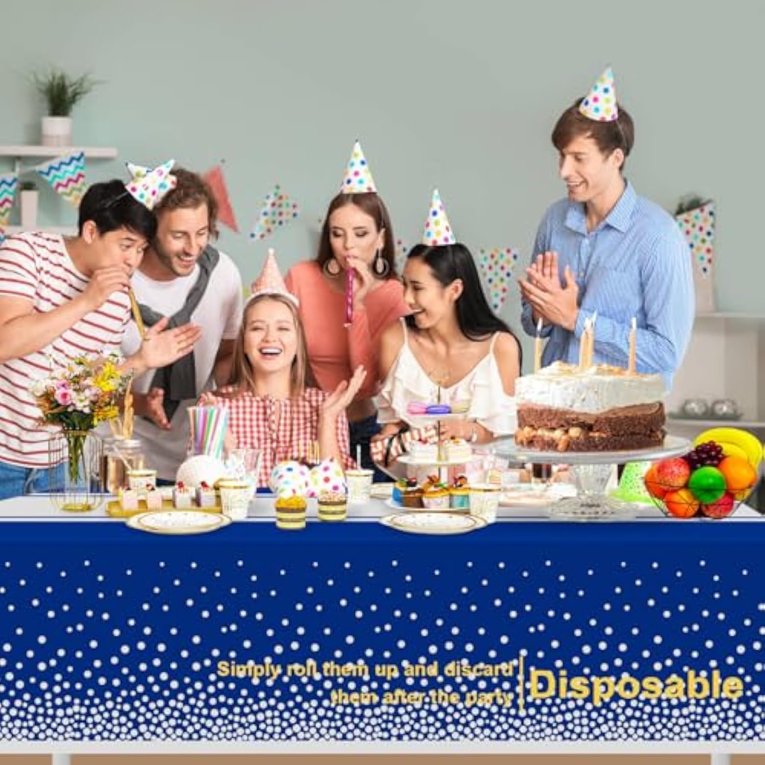 2 Pack Blue And Silver Tablecloth Party Decorations Plastic Blue Tablecloth Printed Silver Table Runner 54 X108 Inch Disposable Rectangle Table Cover For Birthday Wedding Graduation