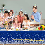 2 Pack Blue And Silver Tablecloth Party Decorations Plastic Blue Tablecloth Printed Silver Table Runner 54 X108 Inch Disposable Rectangle Table Cover For Birthday Wedding Graduation