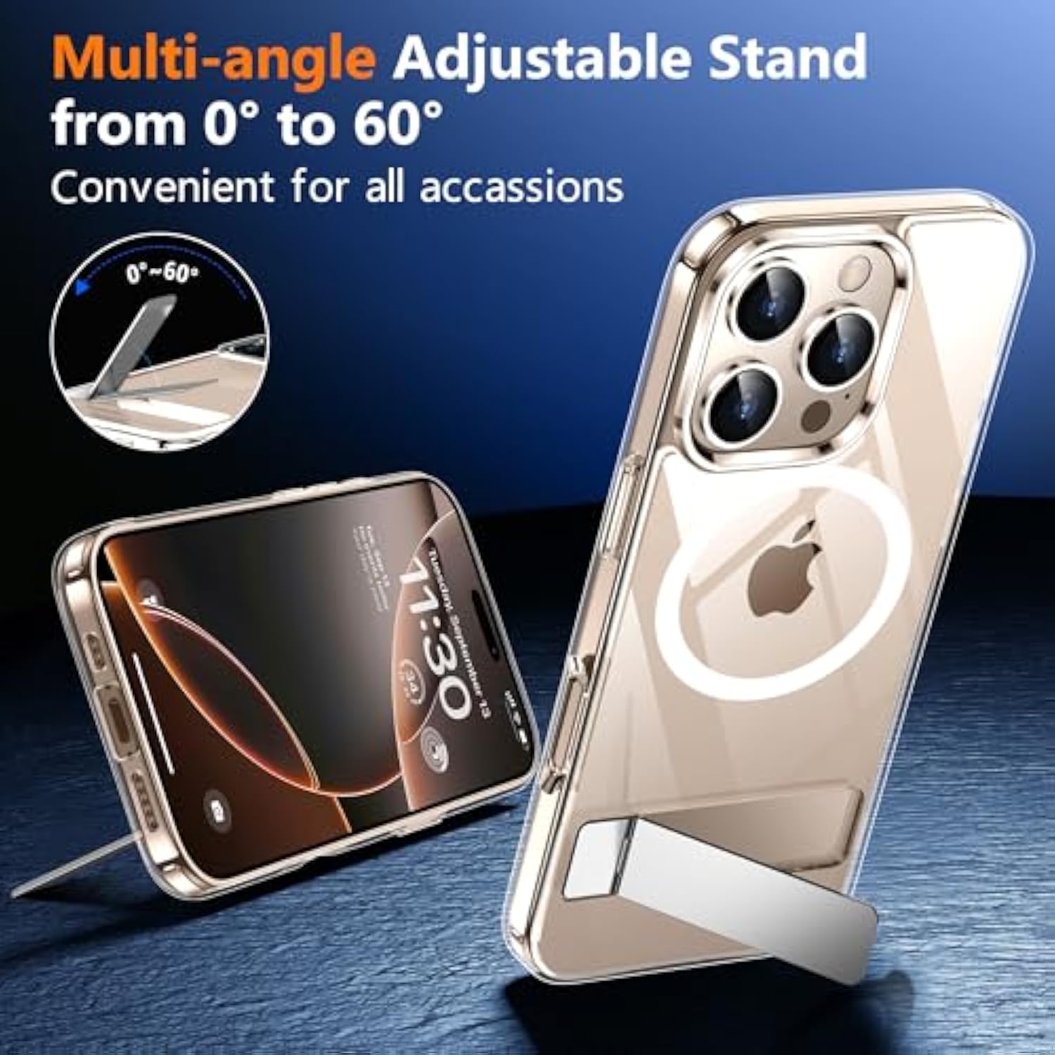 Magnetic For Iphone 16 Pro Max Case, With 2Pcs [Tempered Glass Screen Protector] [ Grade Drop Protection] Invisible Kickstand Slim Case For Iphone 16 Pro Max 6.9", Clear