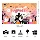 6x3.6ft Happy Halloween Backdrop Pink Ghost Pumpkin Spider Web Bat Photo Props