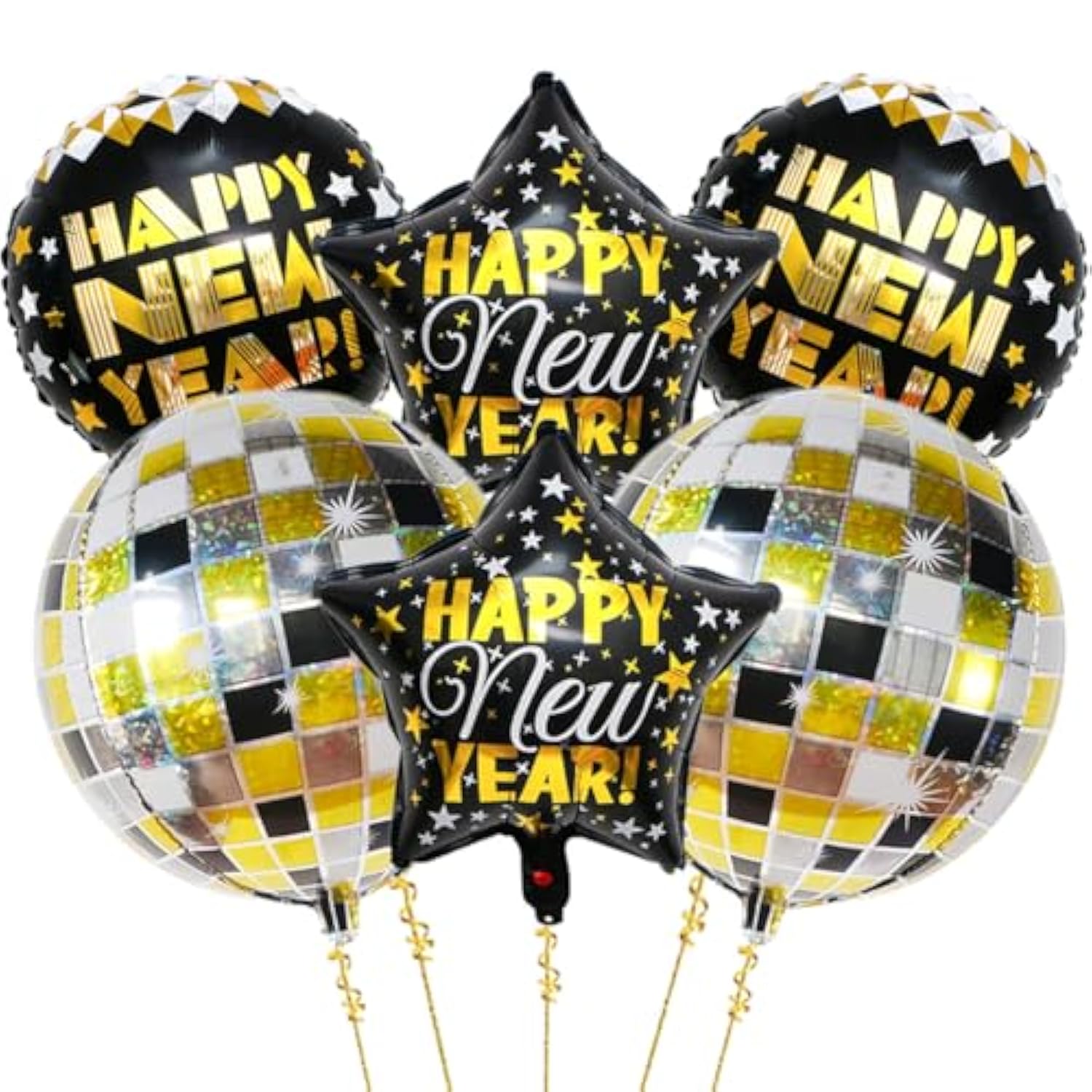 Large Happy New Year 2026 Foil Disco Balloons Party Supplies