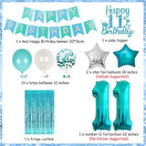 Teal 11th Birthday Decor Set Banner, Foil Balloons & Cake Topper