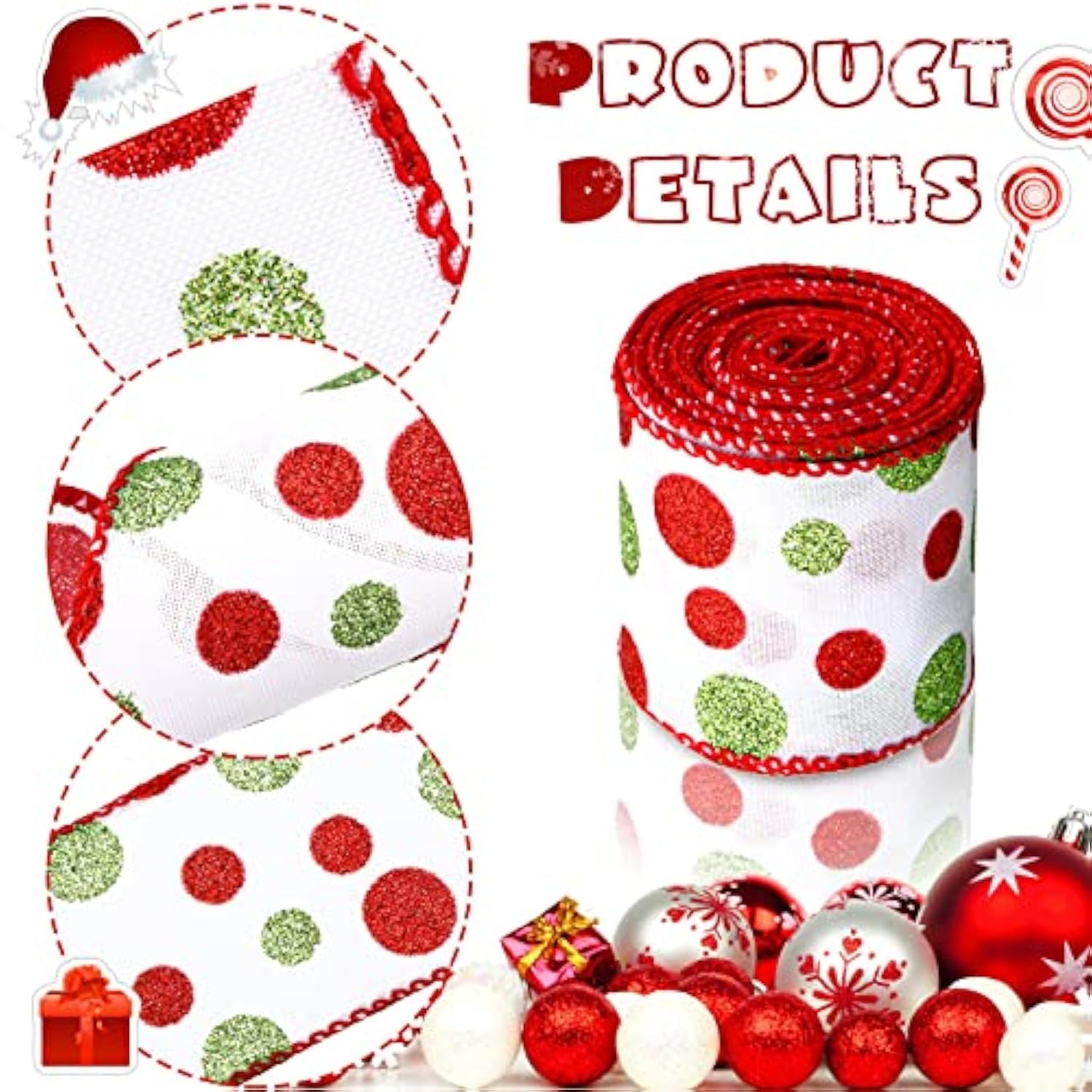 3 Rolls 18 Yard Wired Ribbon Glitter Burlap Ribbon With Wired Edge Red