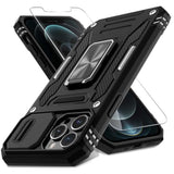 iPhone 13 Pro Max Case with Slide Camera Cover Ring Kickstand Black