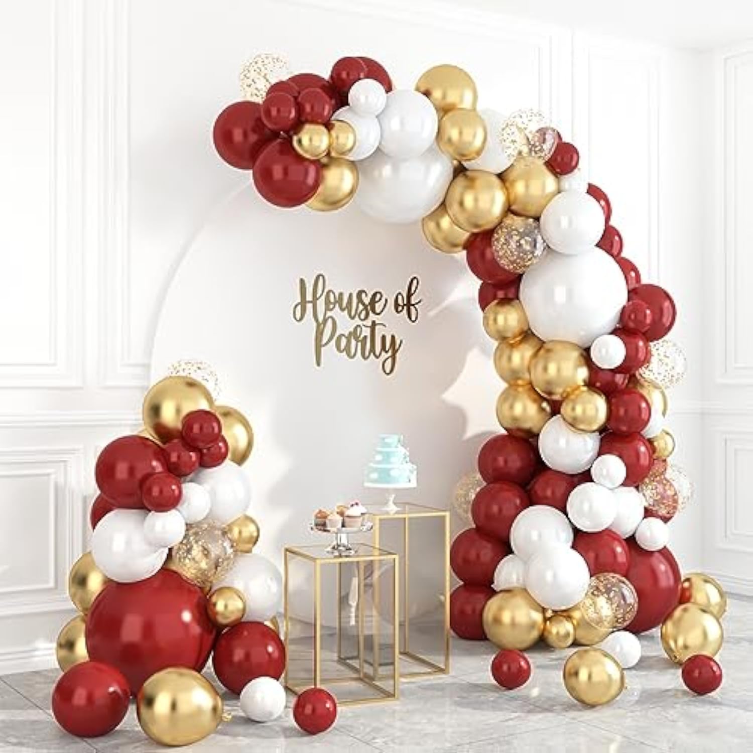 Red And Gold Balloons Garland Kit 99 Count - Balloons With Gold Confetti Balloons, Crimson And Gold Party Decorations For Wedding Anniversary, Valentines Day Party Decorations