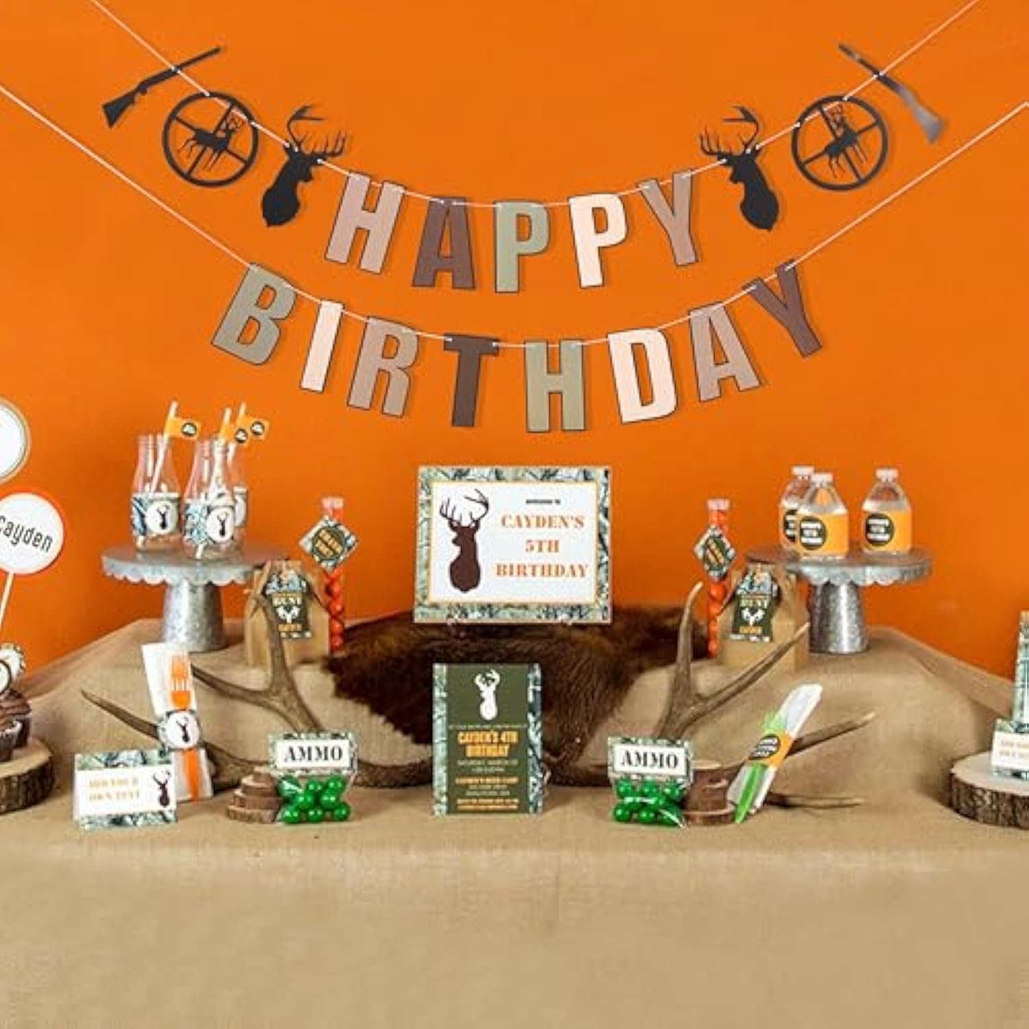 Deer Hunting Camo Happy Birthday Banner - Deer Hunting Party Decorations,The Big One Deer Hunting Birthday Banner,Buck Deer Party Decorations