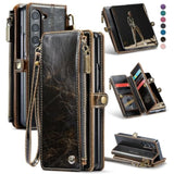 Wallet Case Compatible With Samsung Galaxy Z Fold 5 With Rfid Blocking Card Holder & S Pen Holder Slot Pu Leather Magnetic Snap Flip Zipper Strap Phone Case Fit For Galaxy Z Fold 5, Coffee