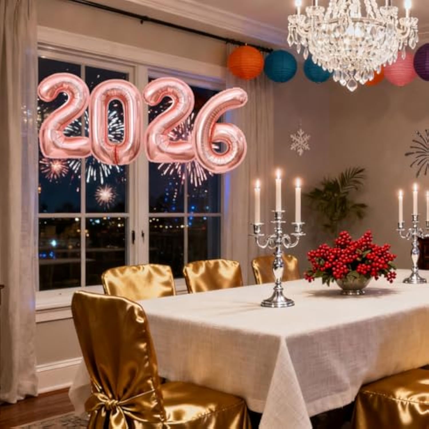 Rose Gold 2026 Number Balloons New Year Graduation Anniversary Decor