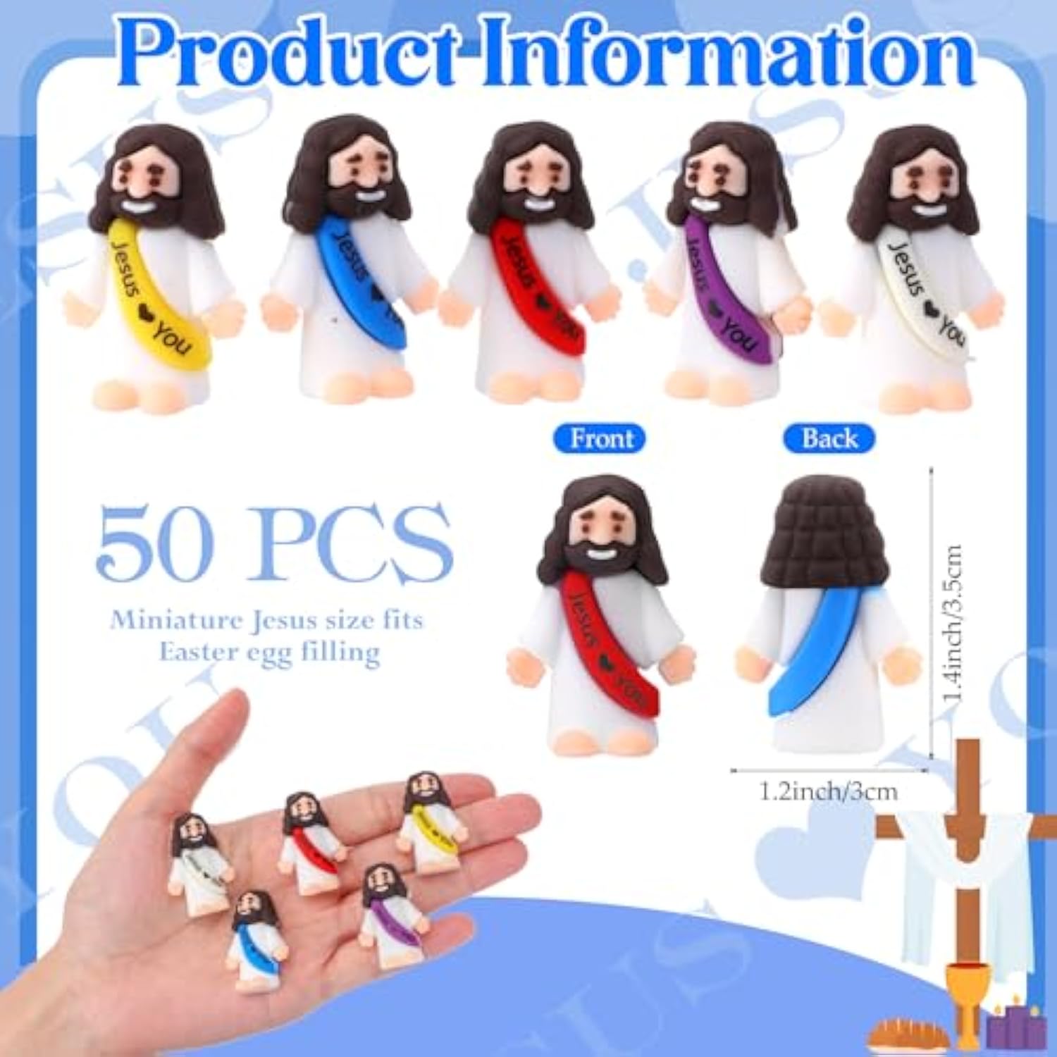 50 Pcs Mini Jesus Figures Jesus Loves You Christ Toys Little Christ Figures To Hide And Seek Sunday School Religious Party Favors Gift(Fresh Color)
