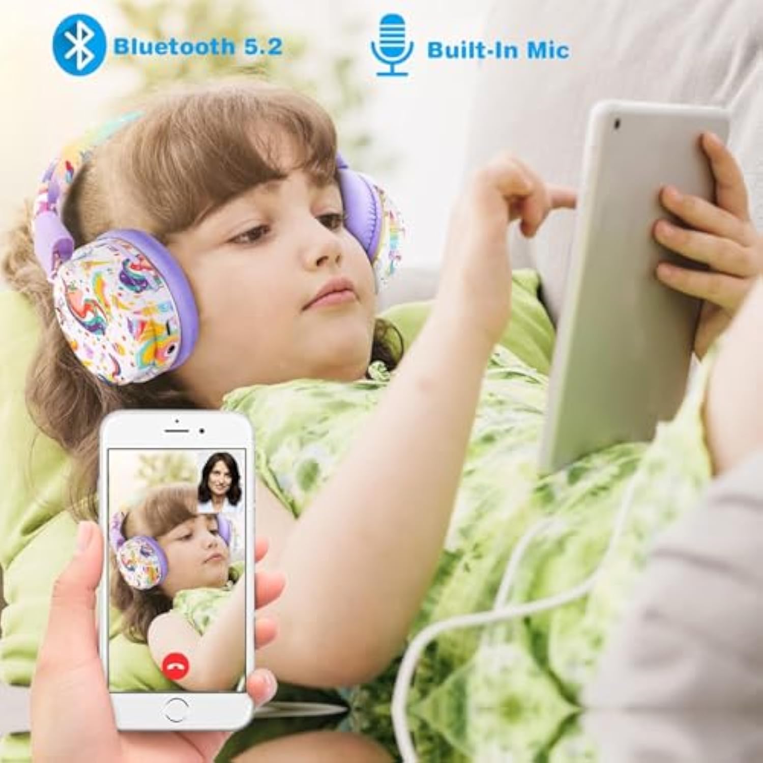 Unicorn Headphones For Girls Kids For School, Kids Bluetooth Headphones With M