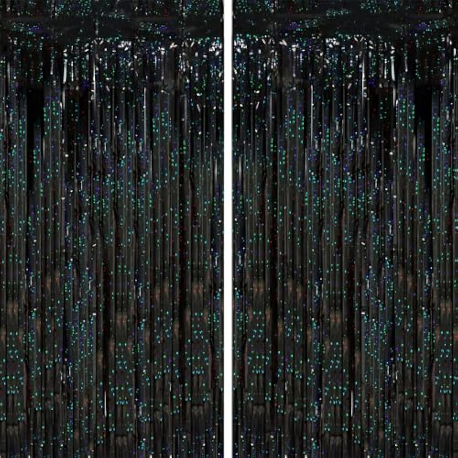 2 Pack Laser Black Tinsel Foil Fringe Curtains, Black Party Decorations, Metallic Tinsel Party Streamers Backdrop For Birthday Halloween Masquerade New Years Gatsby 1920S Party Decorations