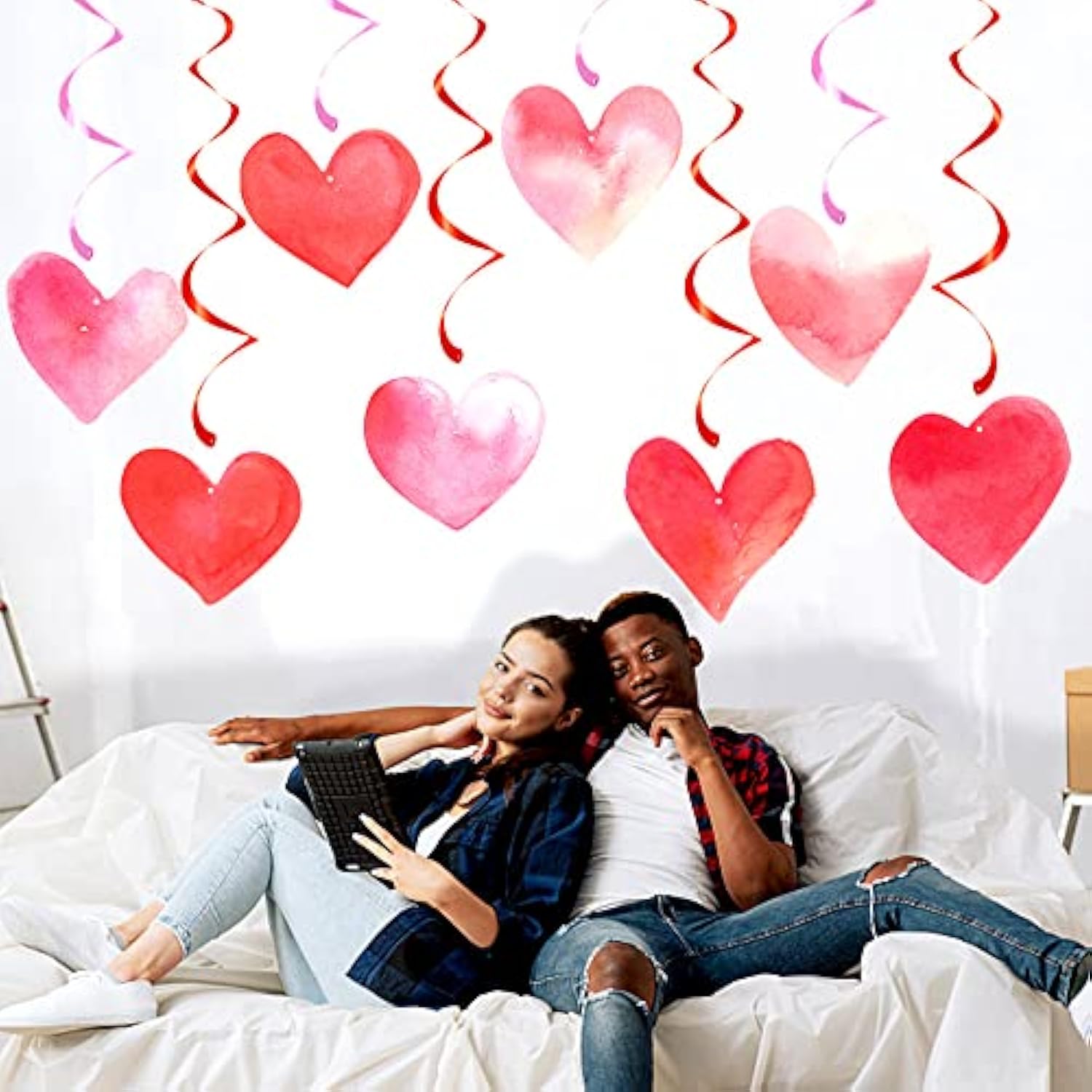 Valentines-Day Red-Pink Heart-Decorations Swirls Streamers - 16Pcs Galentines Romantic Decorations Special Night Decor, Mother'S Day Engagement Wedding Anniversary Party Favors Supplies