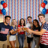 Patriotic Decorations Backdrop,2 Pack Red White and Blue Party Photo Backdrop Patriotic Tinsel Foil Fringe Curtains,Red White and Blue Streamers Tinsel Backdrop Decor,Veterans Day Decorations