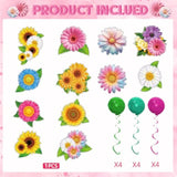 Sunflower Spiral Hanging Decor - 12 Pcs Floral Butterfly Swirls For Baby Shower, Mother'S Day, Wedding, Paper+Pvc Whirl Decorations (Cards+Spirals Set)