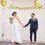 Just Married Decorations, Diy Just Married Banner Sign And Balloons, Gold Glitter Wedding Banner, Indoor Outdoor Wedding Decorations For Home Party Reception