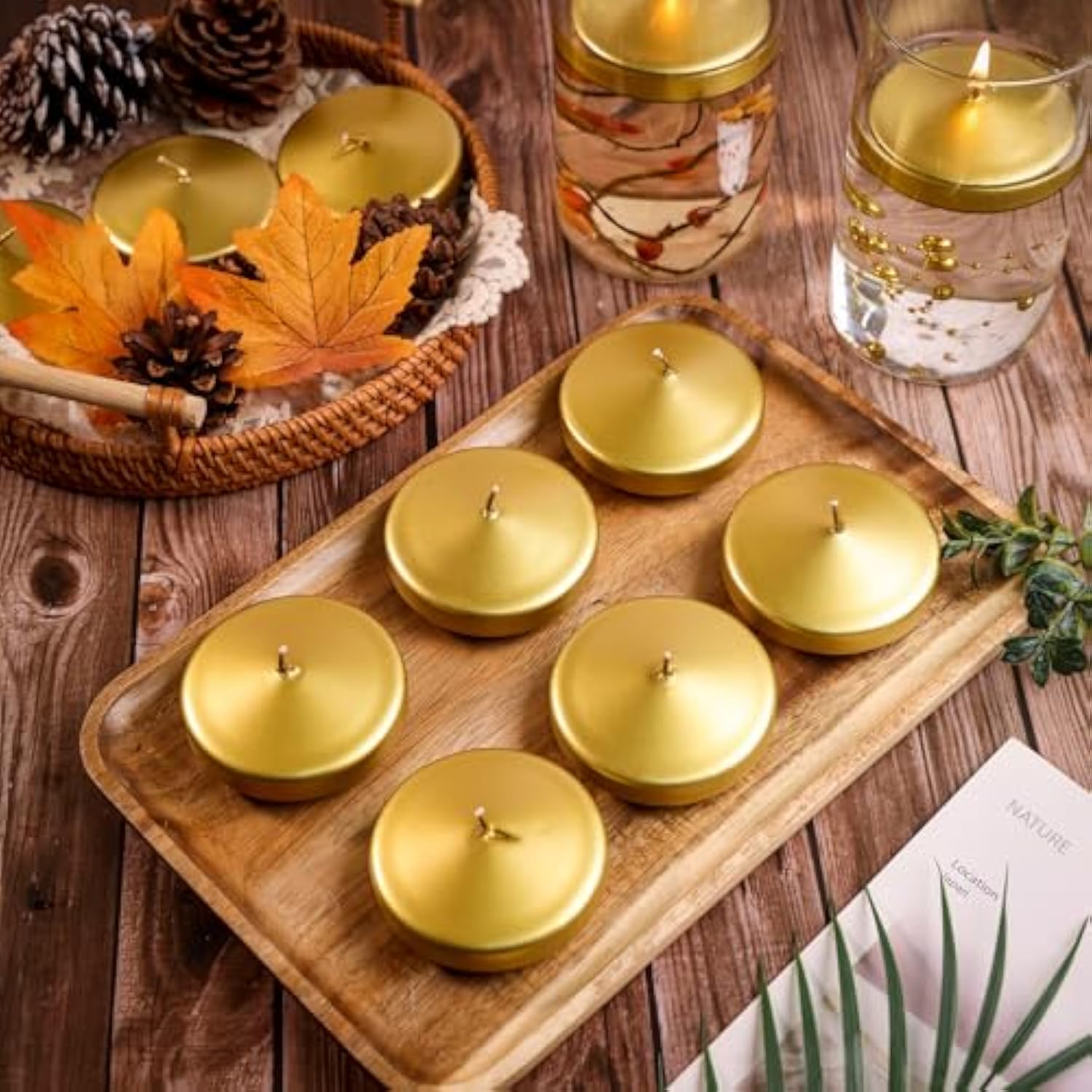 3 Inch Floating Candles 36 Packs Gold Floating Candle For Centerpieces 8-9 Hours Floating Candles 3” Water Candles For Cylinder Vases, Pool, Wedding, Christmas