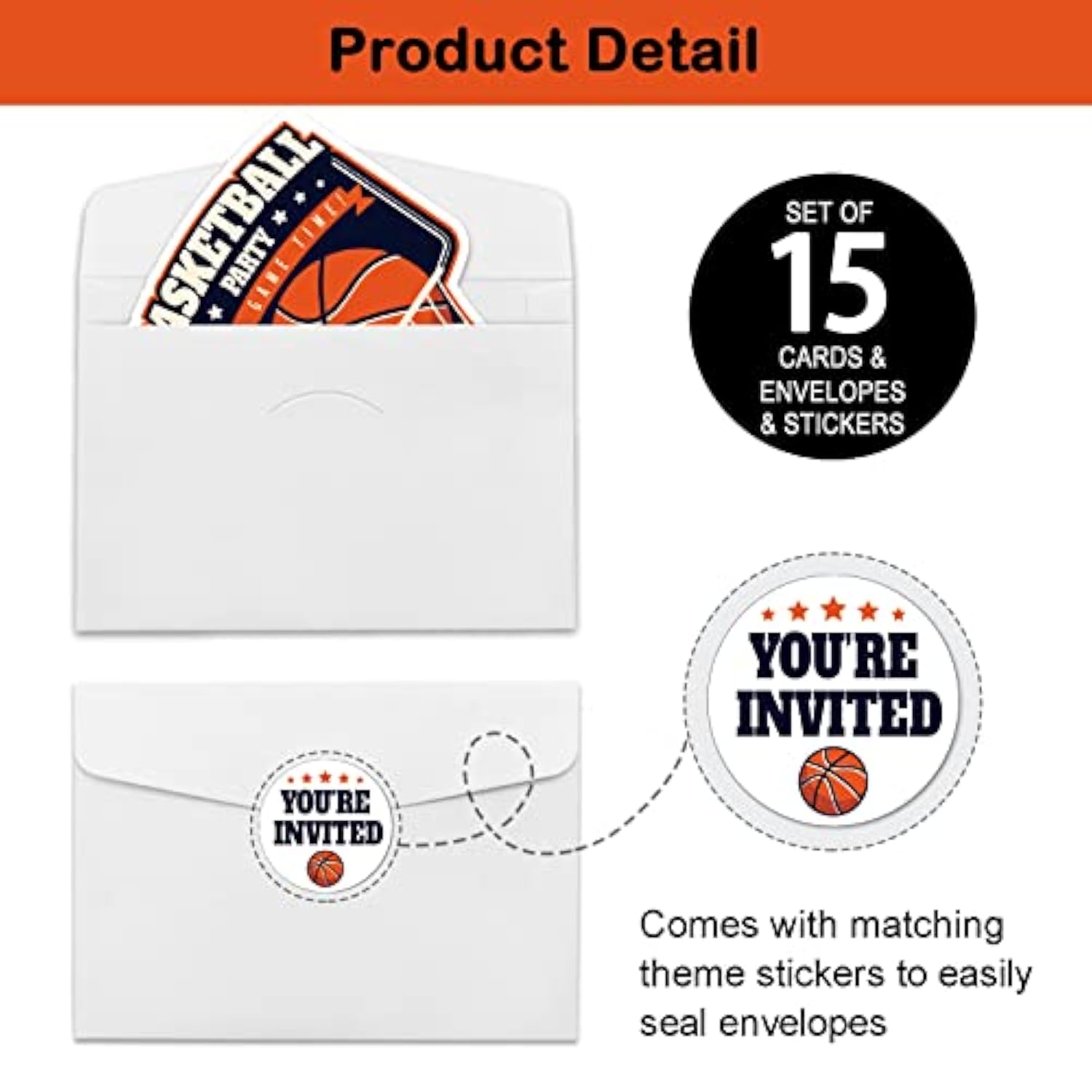 Basketball Party Invitations With Envelopes & Stickers?Set Of 15? Basketball Birthday Party Shaped Fill-In Invitations Basketball Game Invite Card Basketball Party Supplies For Kids Adults
