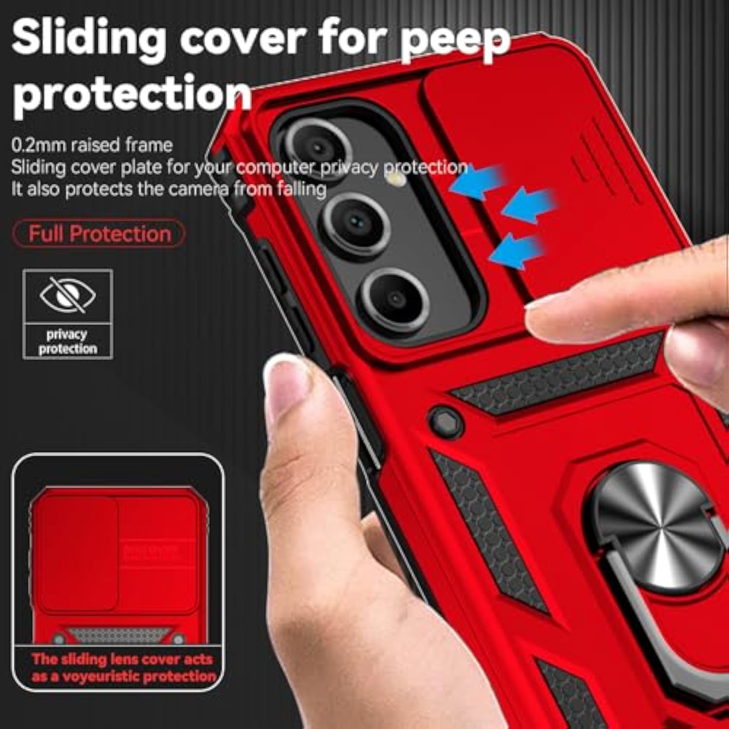 For Samsung Galaxy A16 5G Case With Camera Lens Cover Hd Screen Protector, Dual Layer Military-Grade Drop Tested Magnetic Ring Holder Kickstand Protective Phone Case For Samsung Galaxy A16 5G (Red)