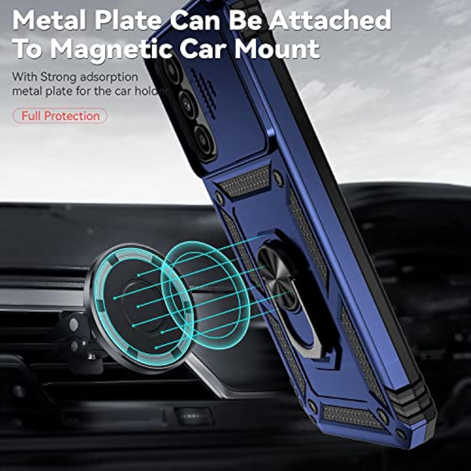 For Galaxy A25 5G Case,With Screen Protectors And Camera Cover,[Military Grade] 16Ft.Drop Tested Cover With Magnetic Kickstand Protective Case For Samsung A25 5G, Blue