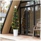 Artificial Cedar Trees 5Ft Tall Artificial Bushes Cypress Shrubs, Fake Evergreen Shrubs With Extra Dense Foliage Realistic Potted & Pebbles Faux Plants For Front Porch Outdoor Christmas Tree