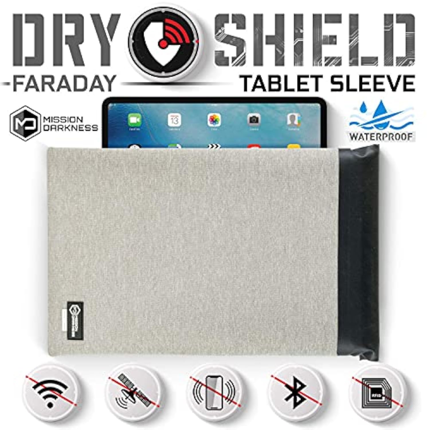 Dry Shield Faraday Tablet Sleeve // Slim Waterproof Dry Bag For Tablets + Rf Shielding Liner // Signal Blocking, Anti-Tracking, Emp Shield, Data Privacy, Electronic Device Security