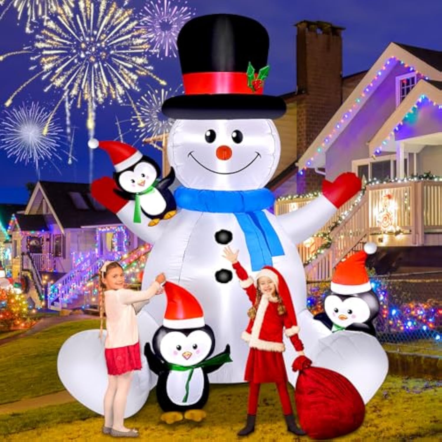 6 Ft Christmas Snowman & Penguin Inflatable Blow Ups Outdoor Christmas Decorations With Led Lights For Indoor/Outdoor Ya