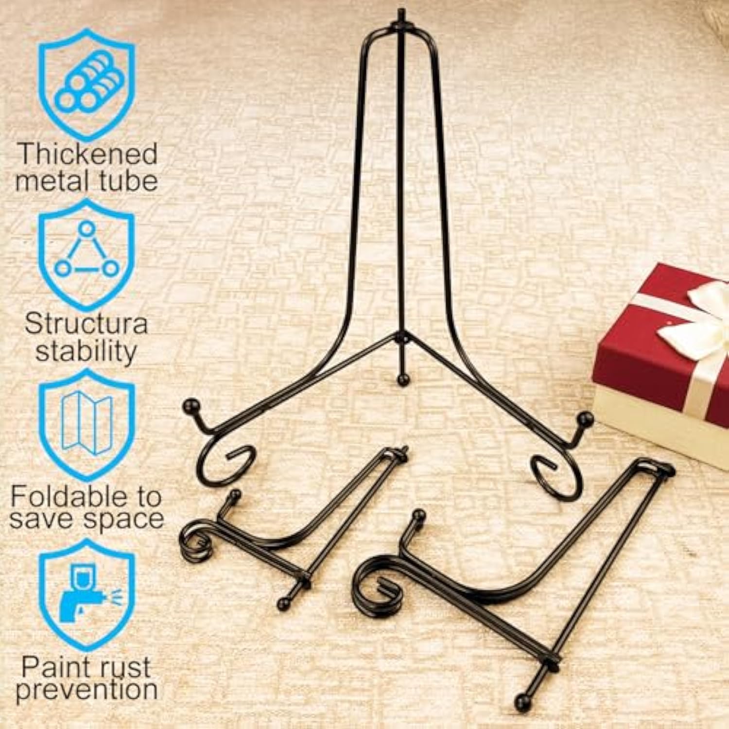 6Pcs 3 Size Black Iron Plate Stands For Display - 4, 6, 8 Inch Decorative Metal Plate Holders - Mini Easel, Frame, Book, Card, Plaque, Bowl, Picture Display Stands