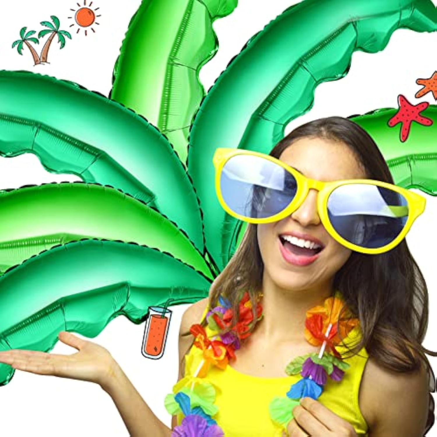20 Pcs Palm Tree Leaves Balloons, Helium Foil Coconut Tree Leaves Balloons Green Palm Decorations For Kids' Birthday Hawaii Luau Tropical Party Baby Shower, 35.43 X 14.57 Inches