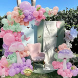 143Pcs Fairy Wonderland Balloon Arch Garland Kit, Pastel Pink Purple Dusty Green Latex Balloons With Mushroom Foil Balloons For Girls Fairytale Birthday Spring Baby Shower Garden Tea Party Decorations