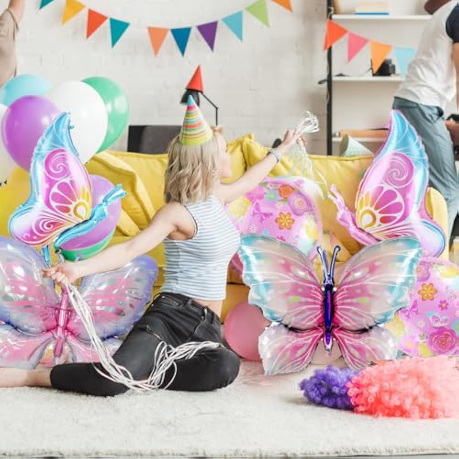 Butterfly Balloons Decorations - 6 Pieces Pink Purple Butterfly Foil Balloons For Girl Fairy Spring Floral Butterfly Themed Party Decor Wedding Birthday Baby Shower Party Supplies