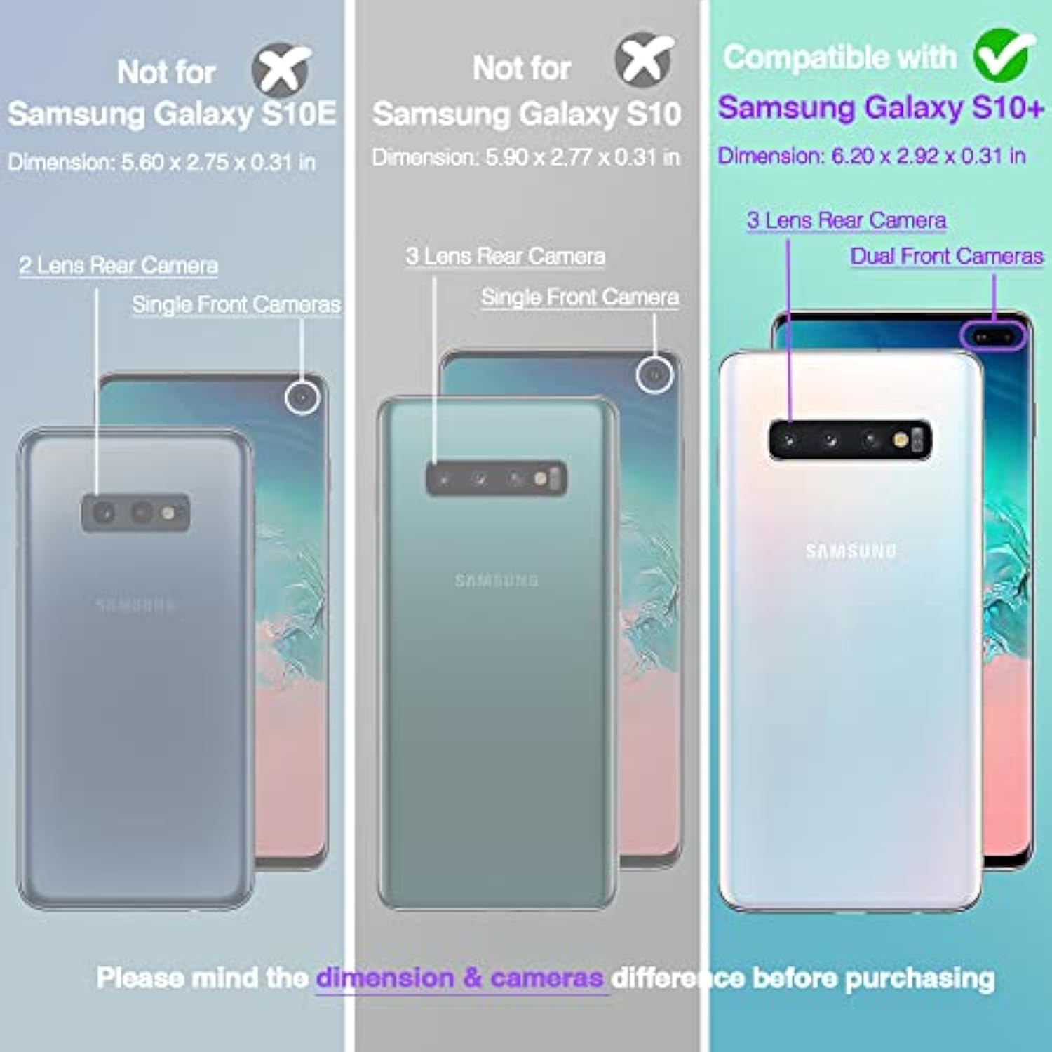 Clear Case For Samsung Galaxy S10+ / S10 Plus, Airbag Corners Shockproof Bumper Protective Phone Cover, Hybrid Design Hard Pc Back With Flexible Tpu Frame