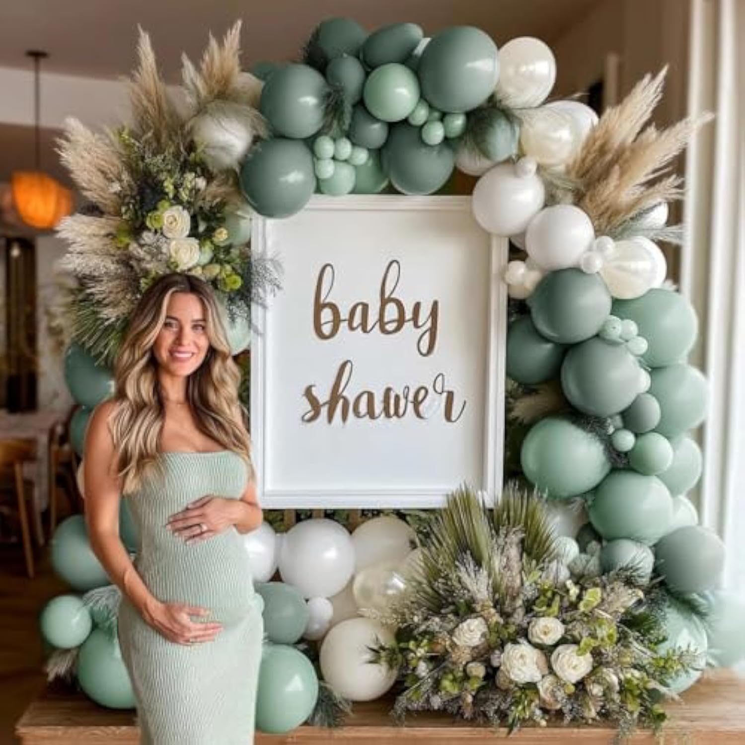 Sage Green White Balloon Garland Double Stuffed Dusty Green White Pearl Balloons Olive Pastel Balloon Arch Kit For Neutral Baby Shower Bridal Shower Birthday Baptism Christmas Party Decorations