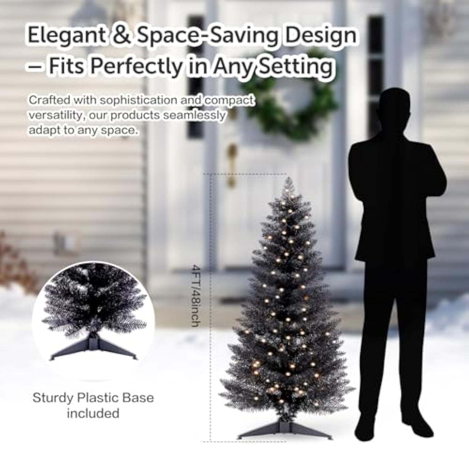 4Ft Lighted Halloween Black Christmas Tree, Artificial Christmas Tree With Lights,Small Snowy Artificial Xmas Tree For Home, Mini Table Tree Not Pre Lite,Shops And Holiday Decoration