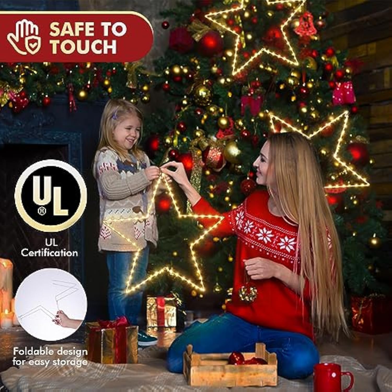 Christmas Window Star Silhouette Lights, 19Inch 70Led 2 Pack Large Star Lighted Xmas Decoration - Battery Operated Twink