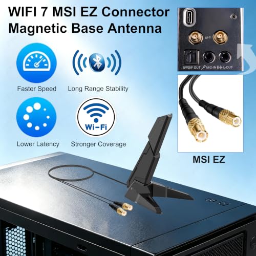 Wifi 7 Gaming Motherboard Magnetic Base Long Range Replacement Antenna For Msi Mag X870 Z890 Tomahawk/Msi Mpg X870E Carbon / X870E Edge / B850 / B850-P Series Wifi 7 Gaming Motherboard,